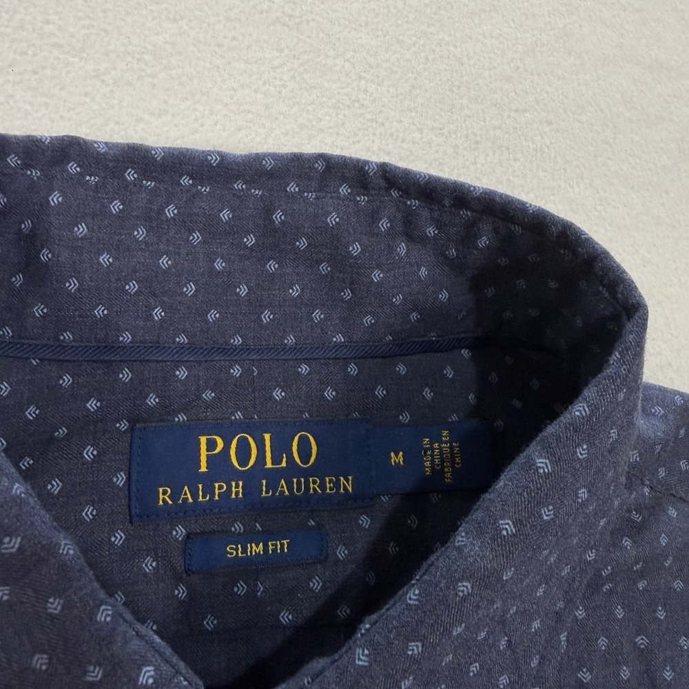 Polo Ralph Lauren Mens Medium Blue Geometric Print Long Sleeve Button Down Shirt - Picture 4 of 6